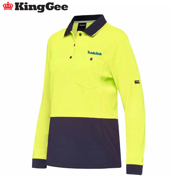 King Gee Hi-Vis Workcool Womens Spliced Long Sleeve Polos K44730